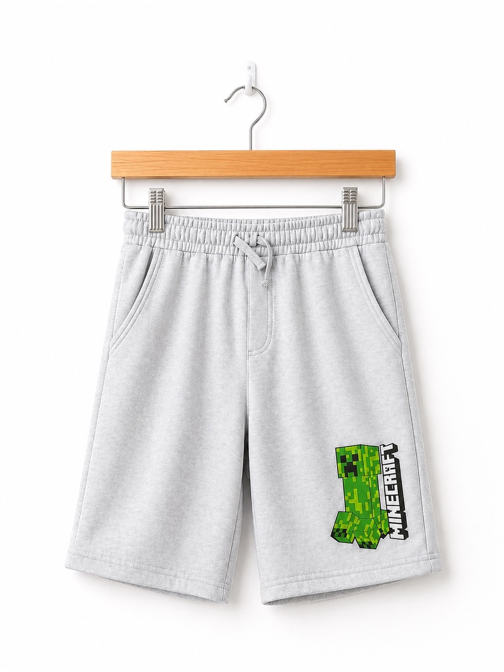 MINECRAFT Creeper Fleece Shorts XL 14/16 Gray Pull-On Lounge Shorts Boys